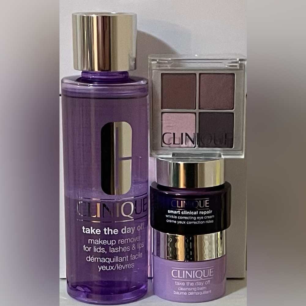 NEW Clinique Set of Eye Cream, Makeup Removers & Eyeshadow (Purple Hues)